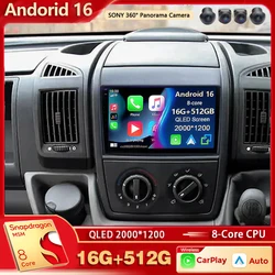 Android 16 For Fiat Ducato Peugeot Boxer Citroen Jumper 2006-2022 2K QLED Android Car Radio Multimedia stereo Player GPS CarPlay