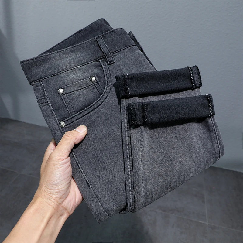 Black Gray Jeans Men's Slim Fit Feet2024New Spring and Summer Trends Stretch High-End Affordable Luxury Long Pants