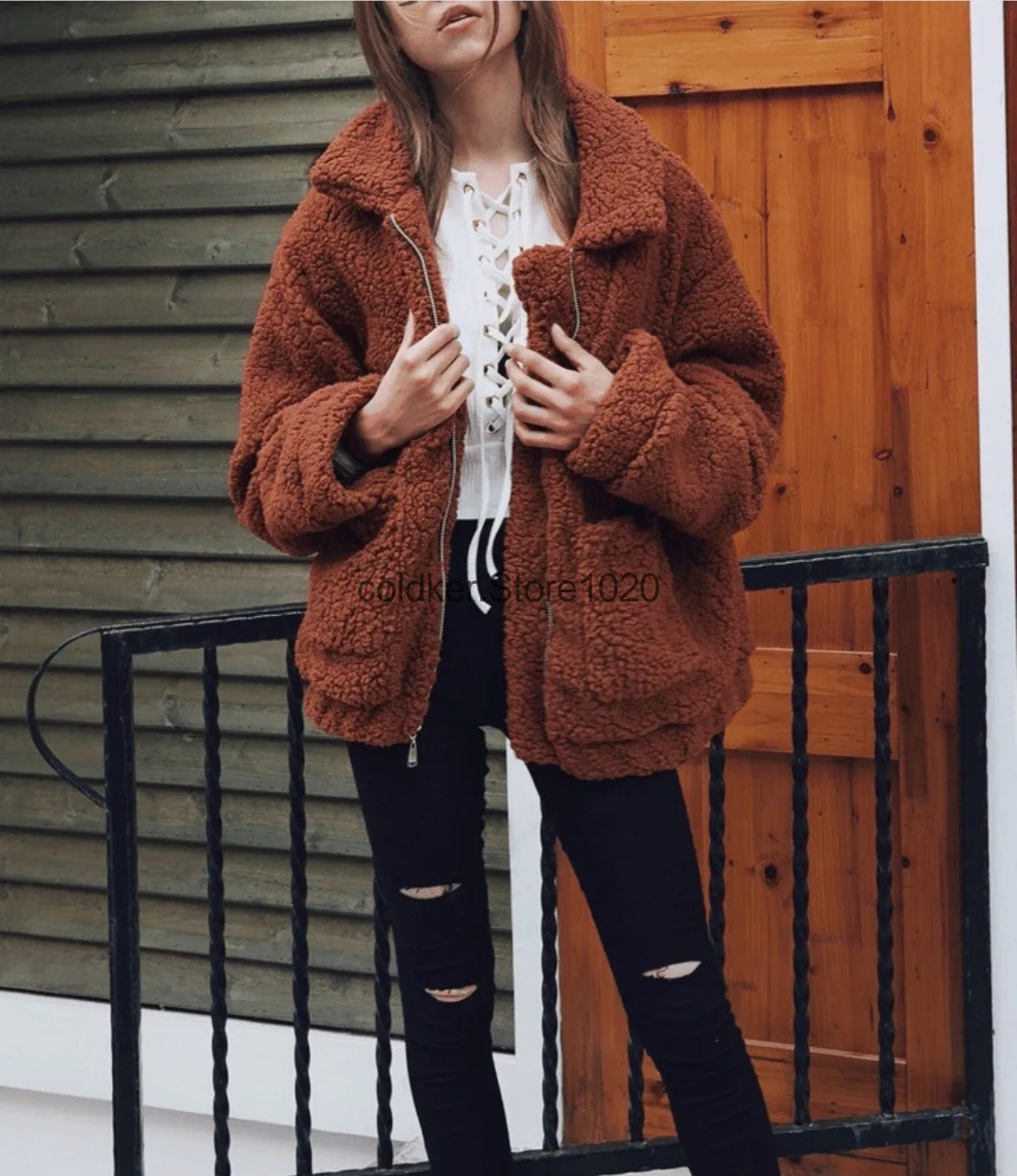 Women's winter Coat Casual Lapel Loose Thick Woolen Coat Zipper Coats Warm Winter Oversized Outwear Jackets Women Fashion