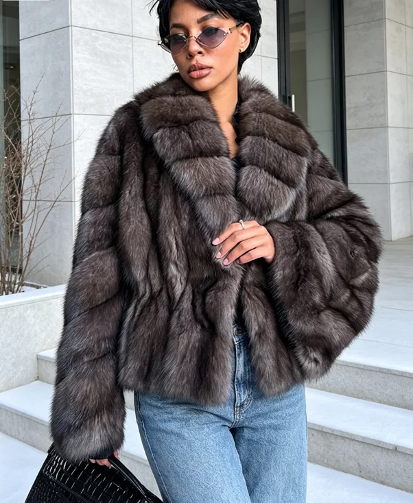 2026 women's dark brown faux fur coat - oversized shawl collar front opening plush winter jacket, medium length fluffy jacket