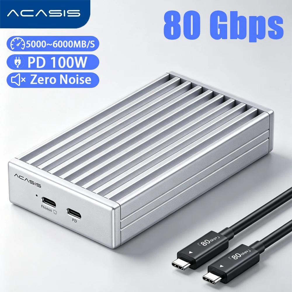 Acasis 80Gbps M.2 NVMe SSD Enclosure Fanless Cooling Zero Noise Compatible Thunderbolt5/4/3 PD100W Support 8TB For AI Creating