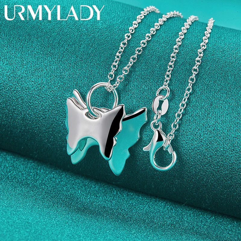 

URMYLADY 925 Sterling Silver Double Butterfly 16/18/20/22/24/26/28/30 Inch Pendant Necklace For Women Wedding Fashion Jewelry