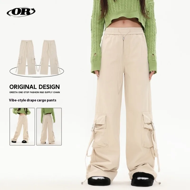 

OR FL Американские женские брюки-карго в стиле ретро, расслабляющие и подтягивающие талии, 100, хлопковые женские брюки-карго, модный брендовый дизайн, брюки Sense