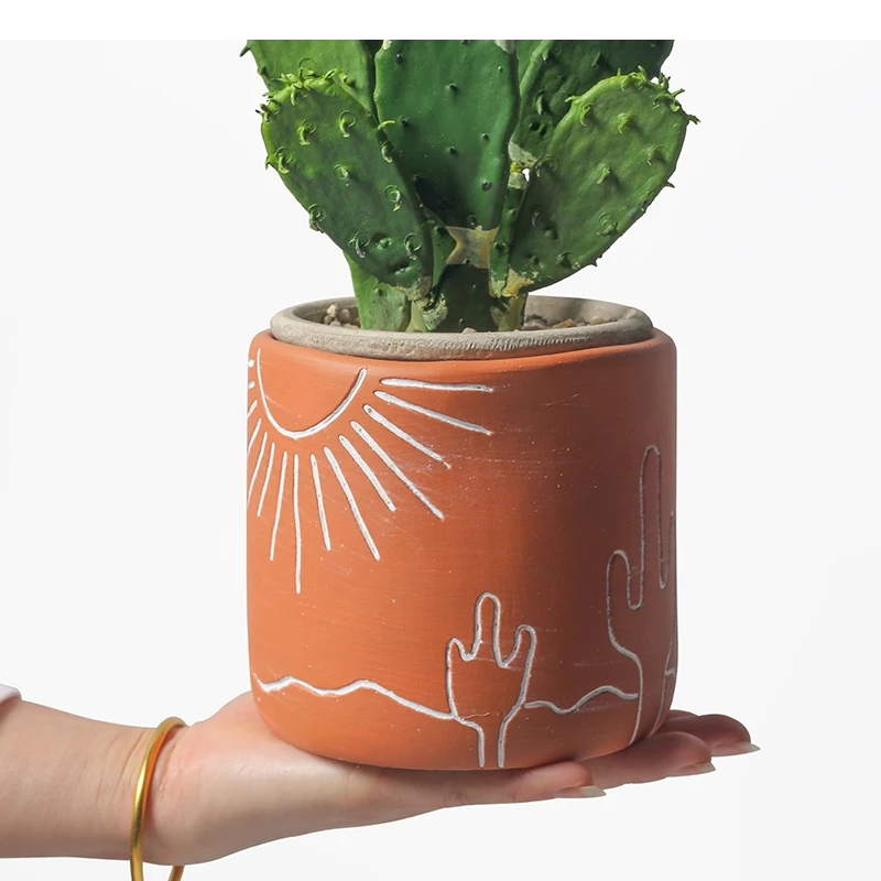 Simplicity Abstract Painting Cement Flower Pot Succulent Green Plant Flowerpot Home Desktop Ware Decoration