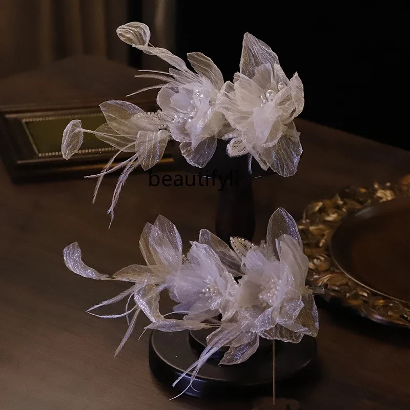 Creative Exquisite Feather Bridal Headdress Sparkling Pair Wedding Hair Accessories