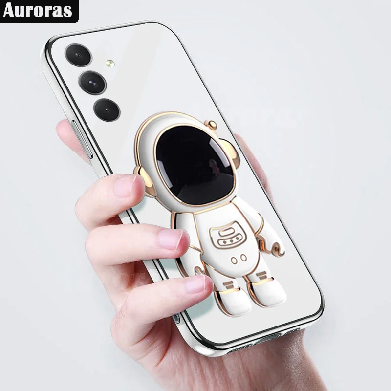 

Auroras For Samsung Galaxy S24 FE fe s24 Case With Astronaut Holder Electroplate Silicone Shell For Samsung S23 FE 20FE Cover