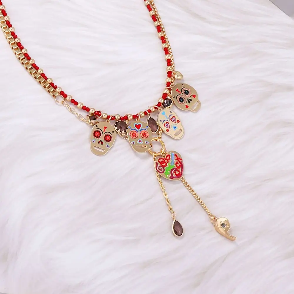 فاسق شخصية معدنية الجمجمة قلادة قلادة الأدب الرجعية الترقوة سلسلة الاتجاه موضة خمر القرط الخريف