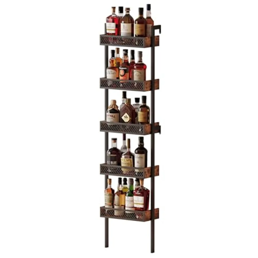 

5-Tier Liquor Stand for Home Bar Freestanding Wine Racks for WallWines Bottle Holder Display Shelf with Fences Liquor Storage f