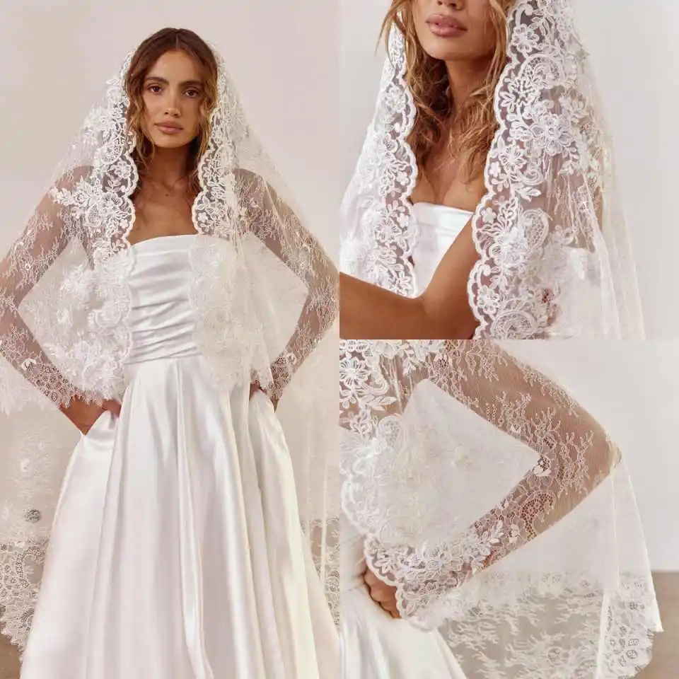 

Elegant Wedding Bridal Veils One-Layer Waltz Length Tulle Appliques Lace Design Bride Wedding Accessories