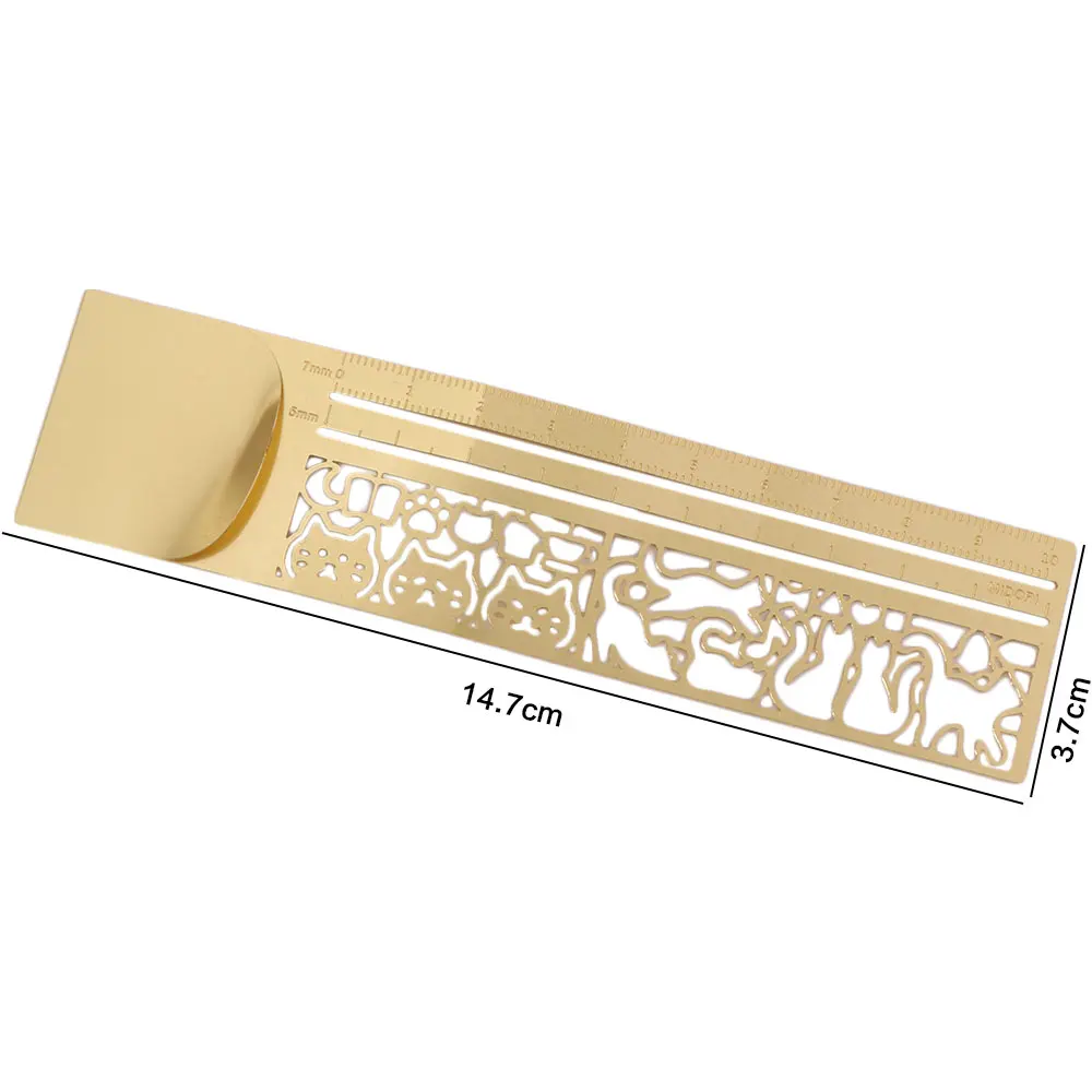 Double-Sided Cat Pattern Ruler Precision Stationery Tool Cat Template Ruler Kawaii Educational Metal Bookmark Painting Drawing