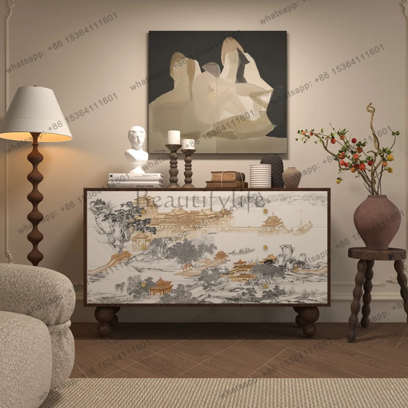 

New Chinese-style solid wood six-chest cabinet, bedroom household living room drawer against the wall integrated cabinet