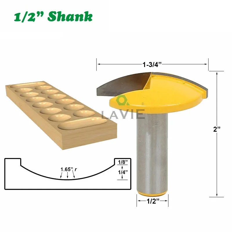 

1PC 1/2" 12.7MM Shank Milling Cutter Wood Carving 1-3/4" Wide Small Bowl Router Bit 1.65" Radius Concave Radius Wood Work Crown