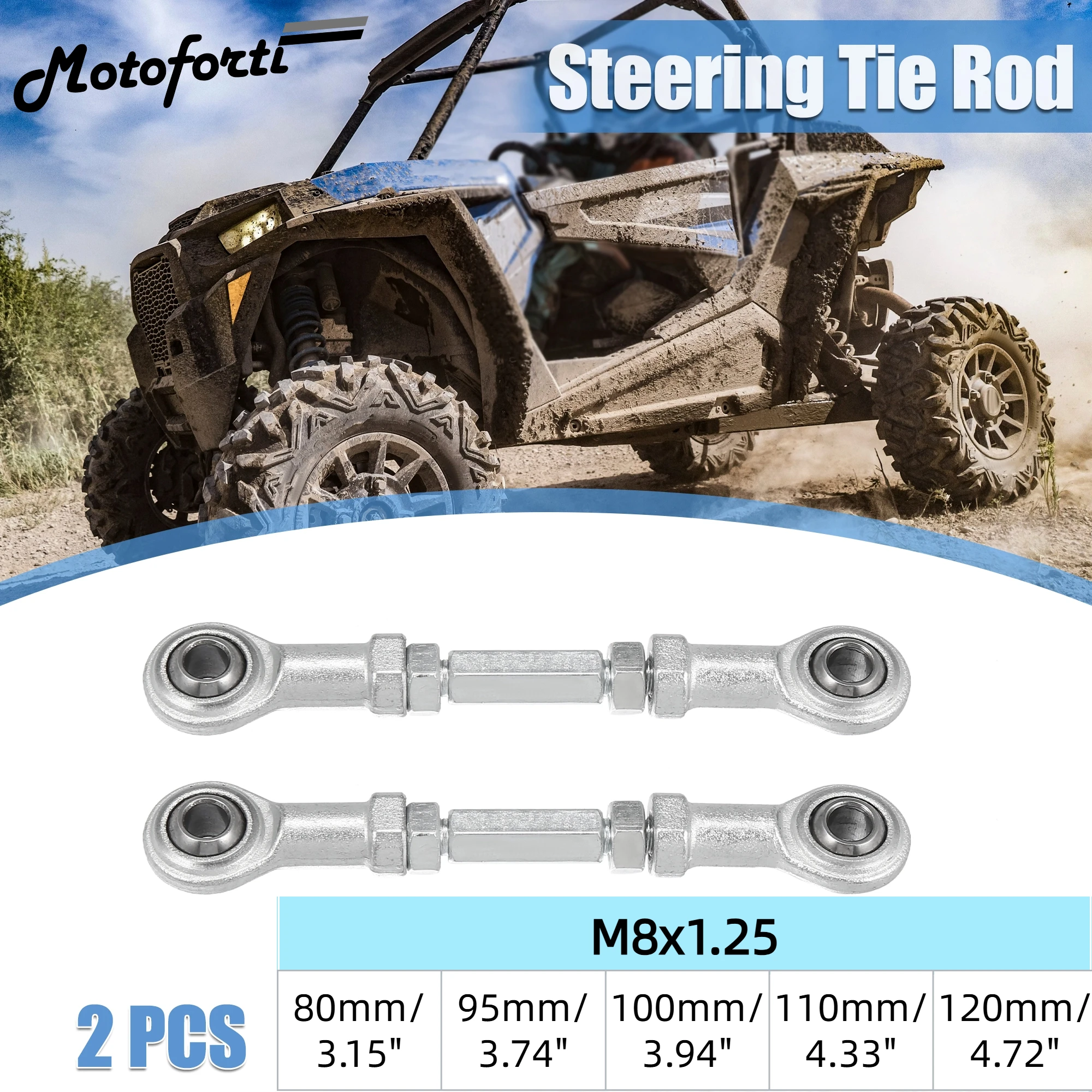 Motoforti 2pcs M8 80mm 95mm 100mm 110mm 120mm Adjustable Steering Tie Rod Ball Joint for 49cc Electric ATV Go Kart Accessory