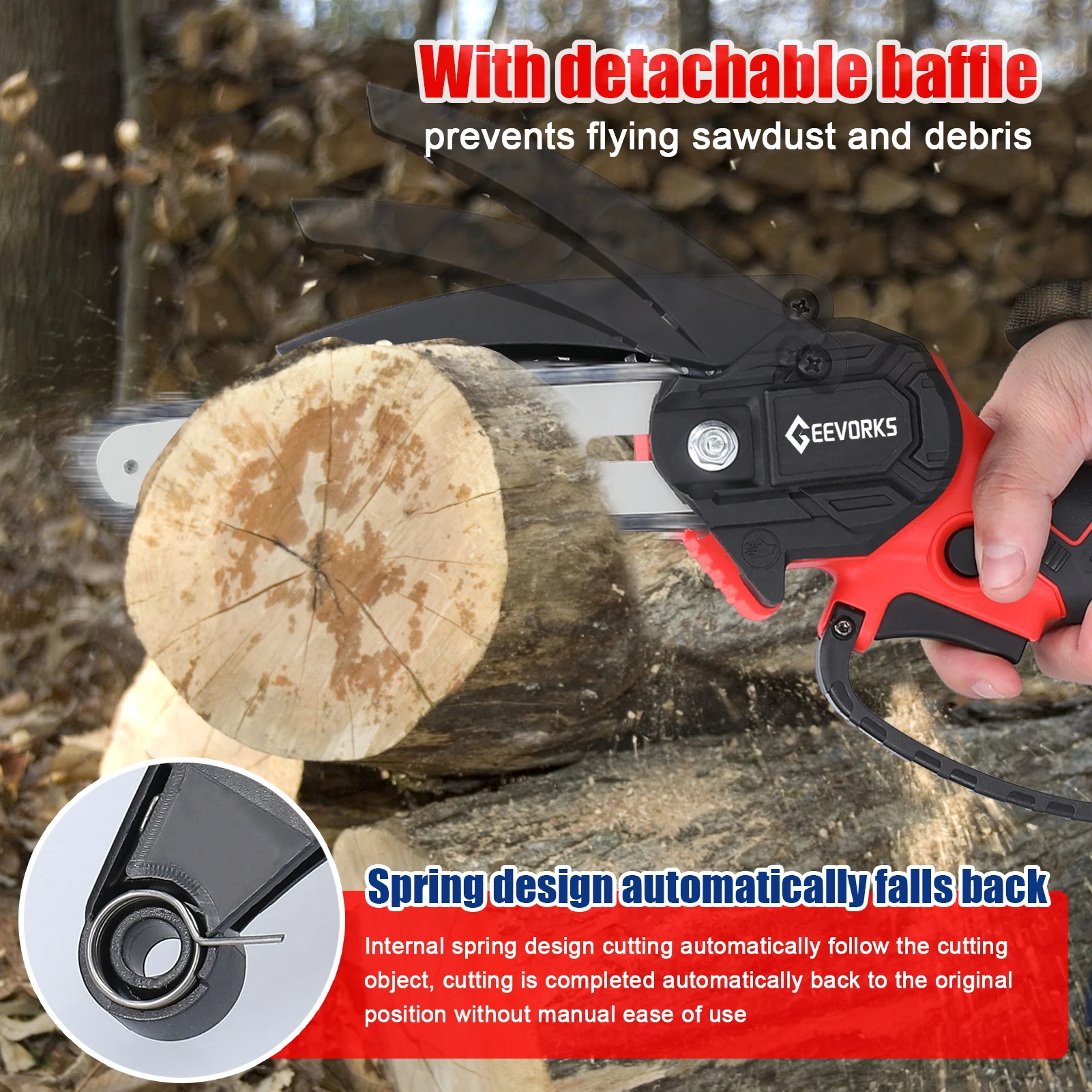 21V 6inch Electric Chainsaw and 25mm Cordless Pruning Shear Set Wood Splitting Cutting Machine Kit Handheld Woodworking Tool