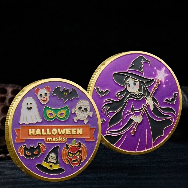 

Gold Coin Happy Halloween Challenge Coin: Ghost Pumpkin Design for Spooky Decorations – Great Commemorative Medals Souvenir Gift