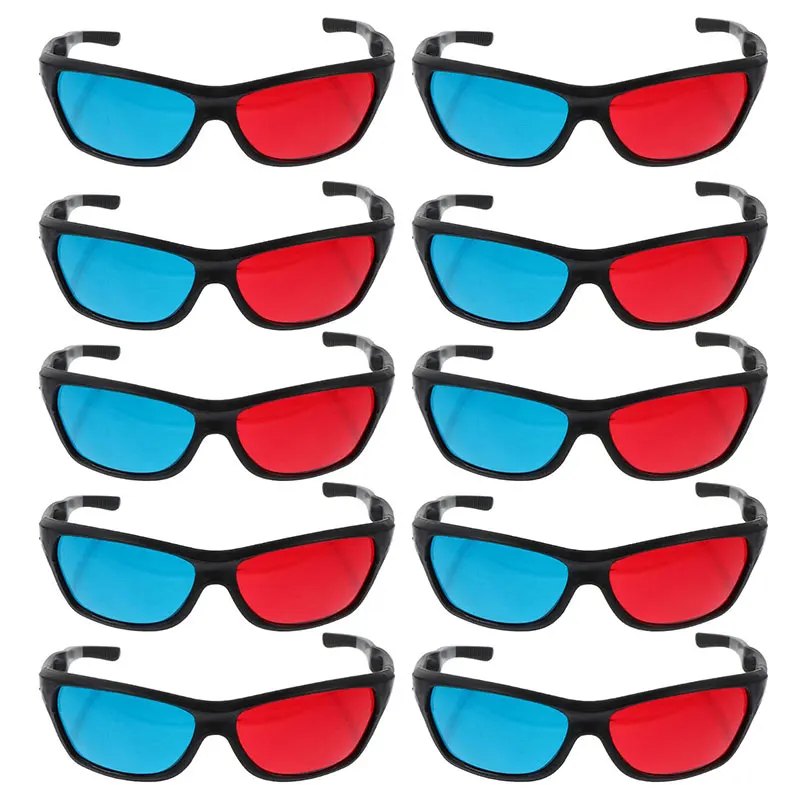 10Pcs Red Blue 3D Glasses Black Frame For Dimensional Anaglyph TV Movie DVD Game