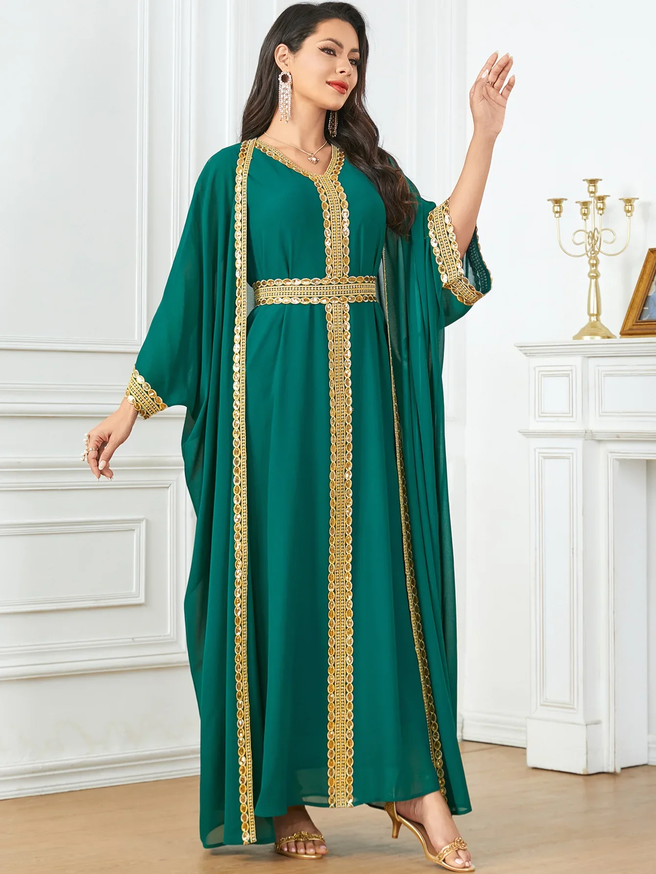 Eid abito da festa musulmano per donna Ramadan Abaya Set da 2 pezzi cintura lunga accappatoio marocco Kaftan Vestidos Largos Dubai Jalabiya 2024