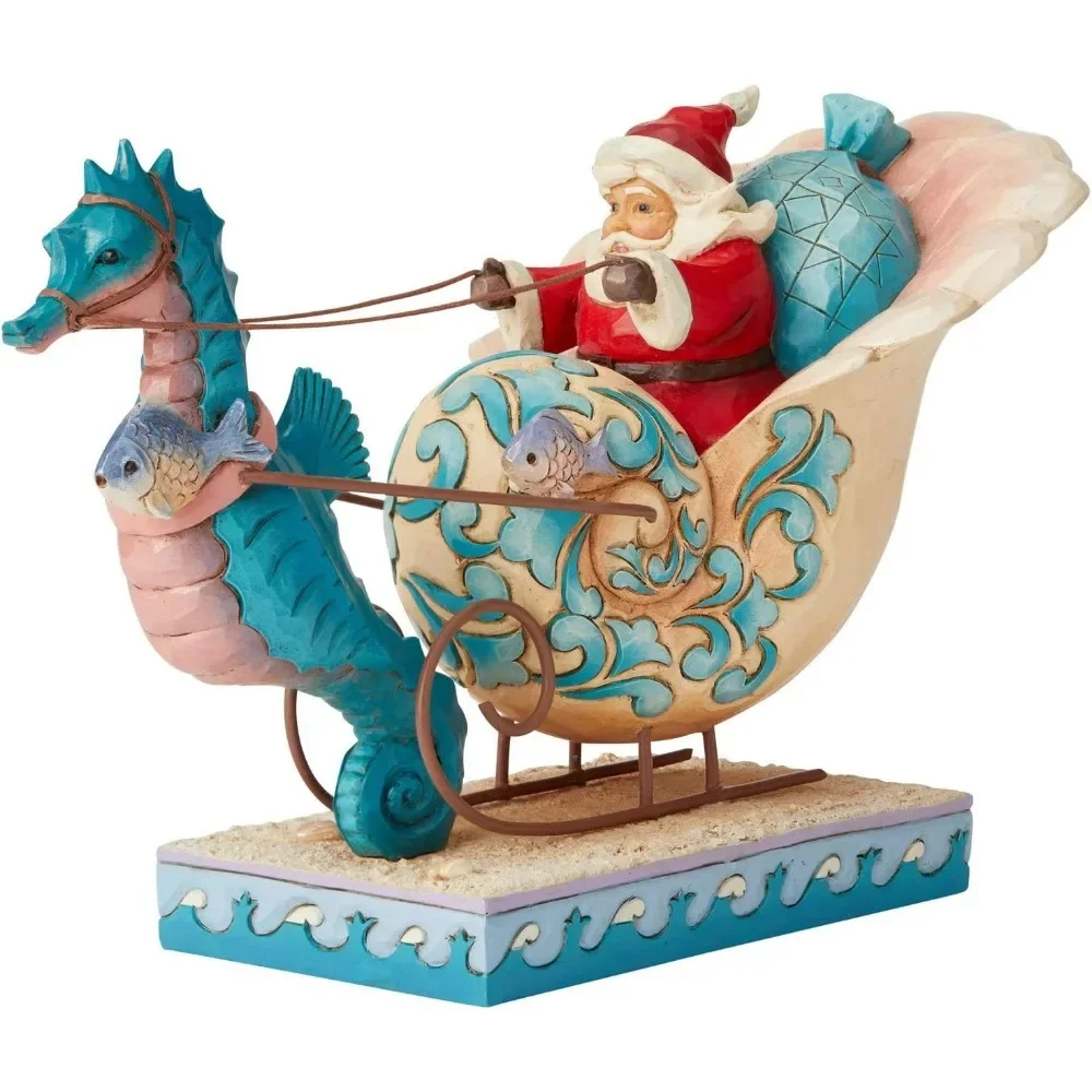 Coastal Santa in Shell Sleigh Figurine, 6.2