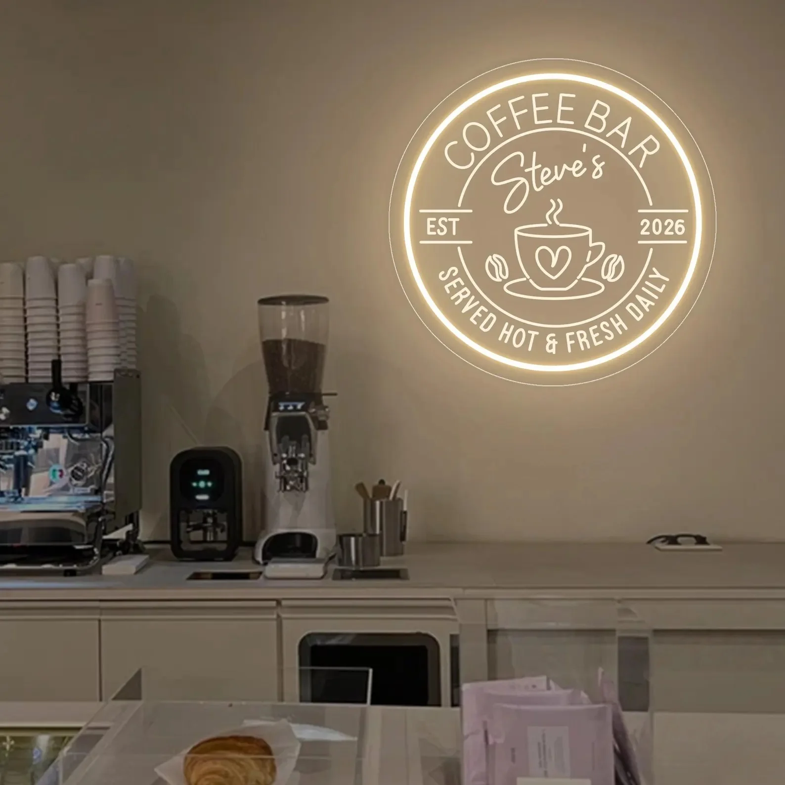 Personalized Coffee Bar Neon Sign, Custom Name Cafe Neon Decor, Coffee Bar Business Led Neon Light, Kitchen Cafe Lighting Sign