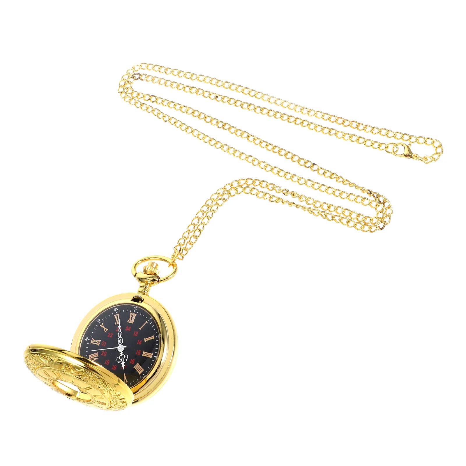 

Gold Pocket Watch Vintage Necklace with Chain Hanging Adorn Glass Birthday Gift Man