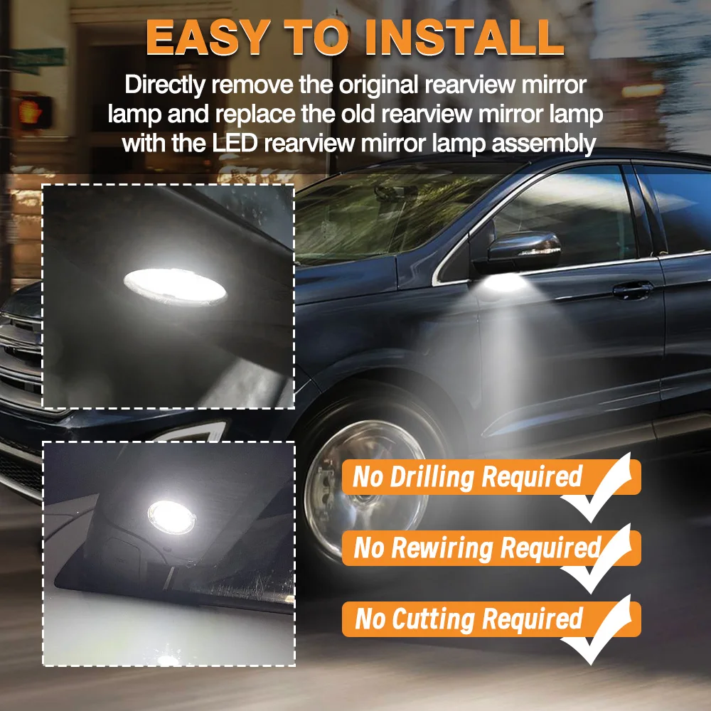 2pcs LED Side Mirror Puddle Lights 5F1Z-13B375-A For Ford Edge