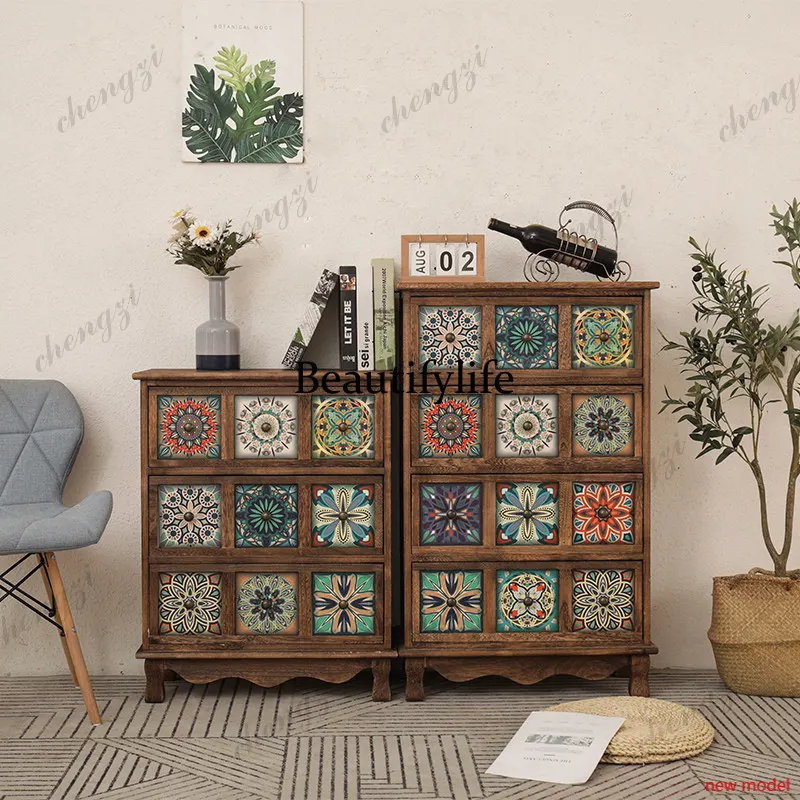 AB03  American style, solid wood porch cabinet, retro and old storage cabinet, living room decoration, locker.
