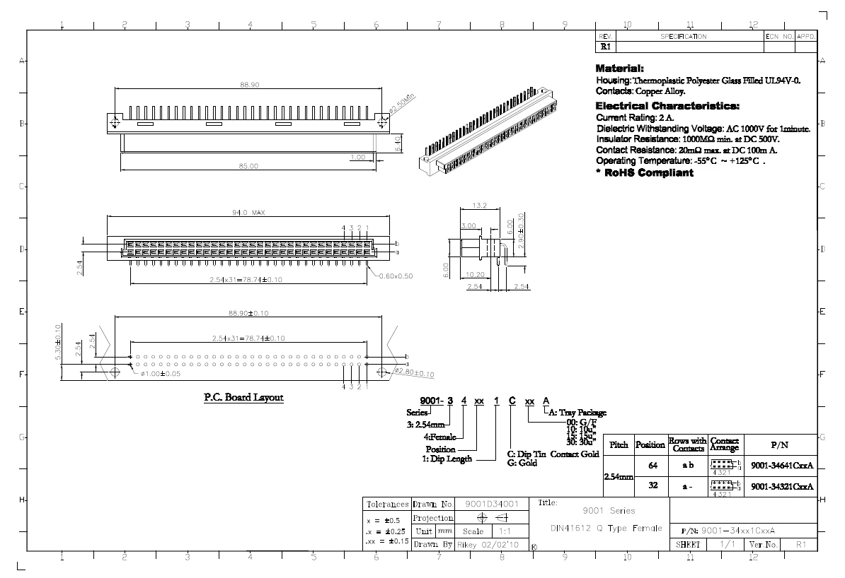 2 шт./9001-34321C00A 9001-34641C00A 9001-38151C00A 9001-38161C00A 9001-38221C00A 9001-38241C00A Разъем DIN41612