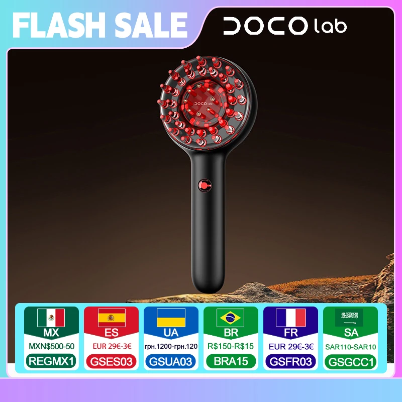 DOCO EMS Electric Massage Comb Vibration Red Light Therapy Hair Growth Massage Scalp Brush Anti Hair Loss Liquid Oil Applicator