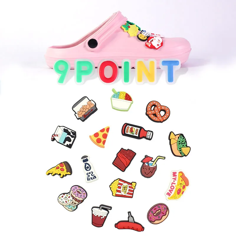 PVC Shoe Charms Cartoon Donut Shoe Accessories Pizza Shoe Decoration Hot Dog Shoe Buckles Pins for Croc Sandals X-mas Gifts Pins