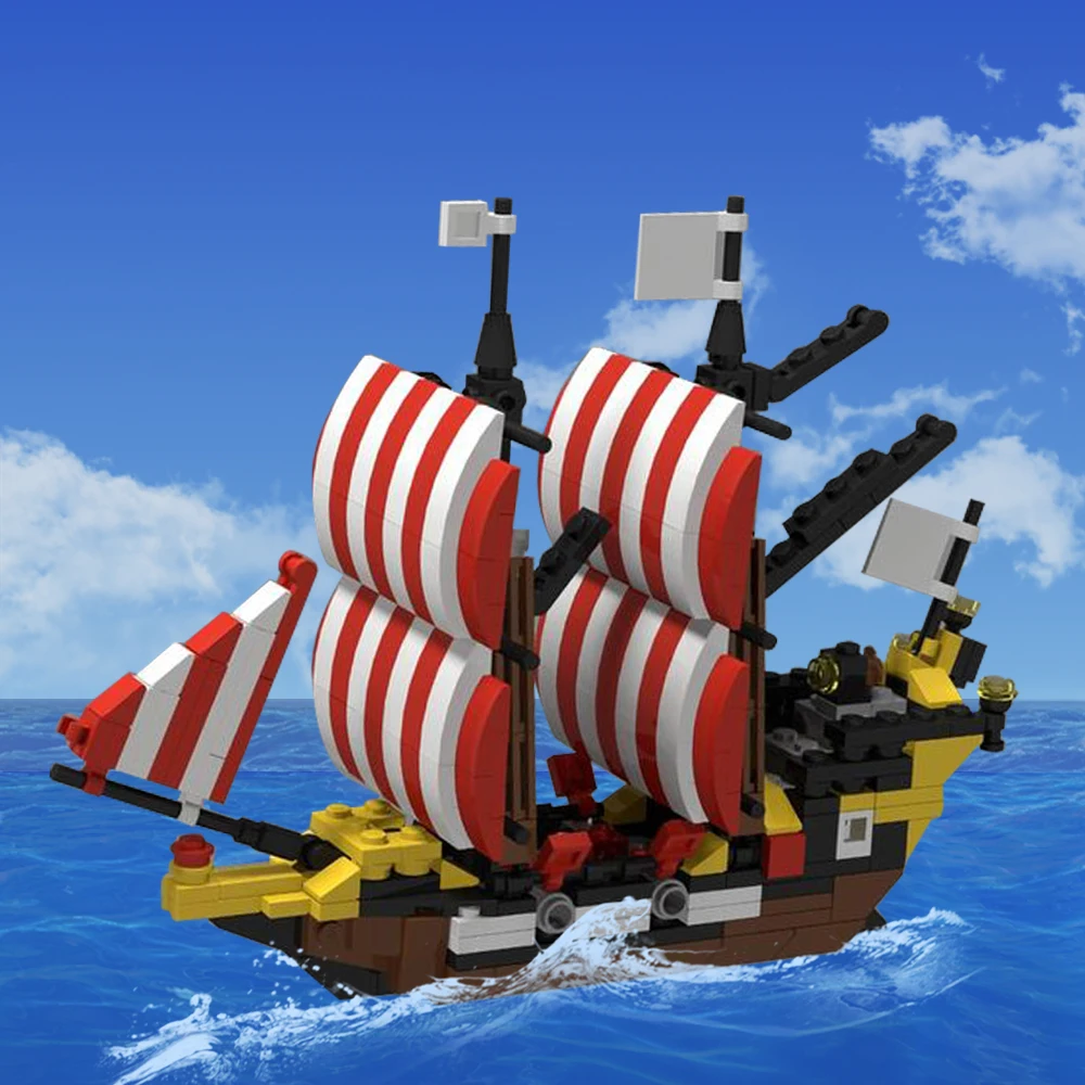 Gobricks MOC Mini Ships Mini Black Seas Barracuda 6285 Bricks Model Viking Ship Building Block set Education Toys For Gift