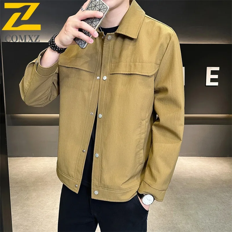 

COMXZ Men Outdoor Jacket Brand Simple Stand Collar Travel Windproof Jacket Solid Color Comfort Lightweight Autumn Clothing