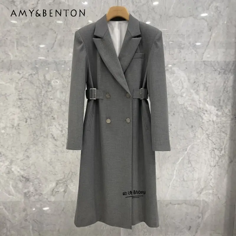 

Temperament Leisure Gray Suit Jacket for Women Spring 2023 New Korean Style Loose Slimming and Fashionable Mid-Length Suit Coat