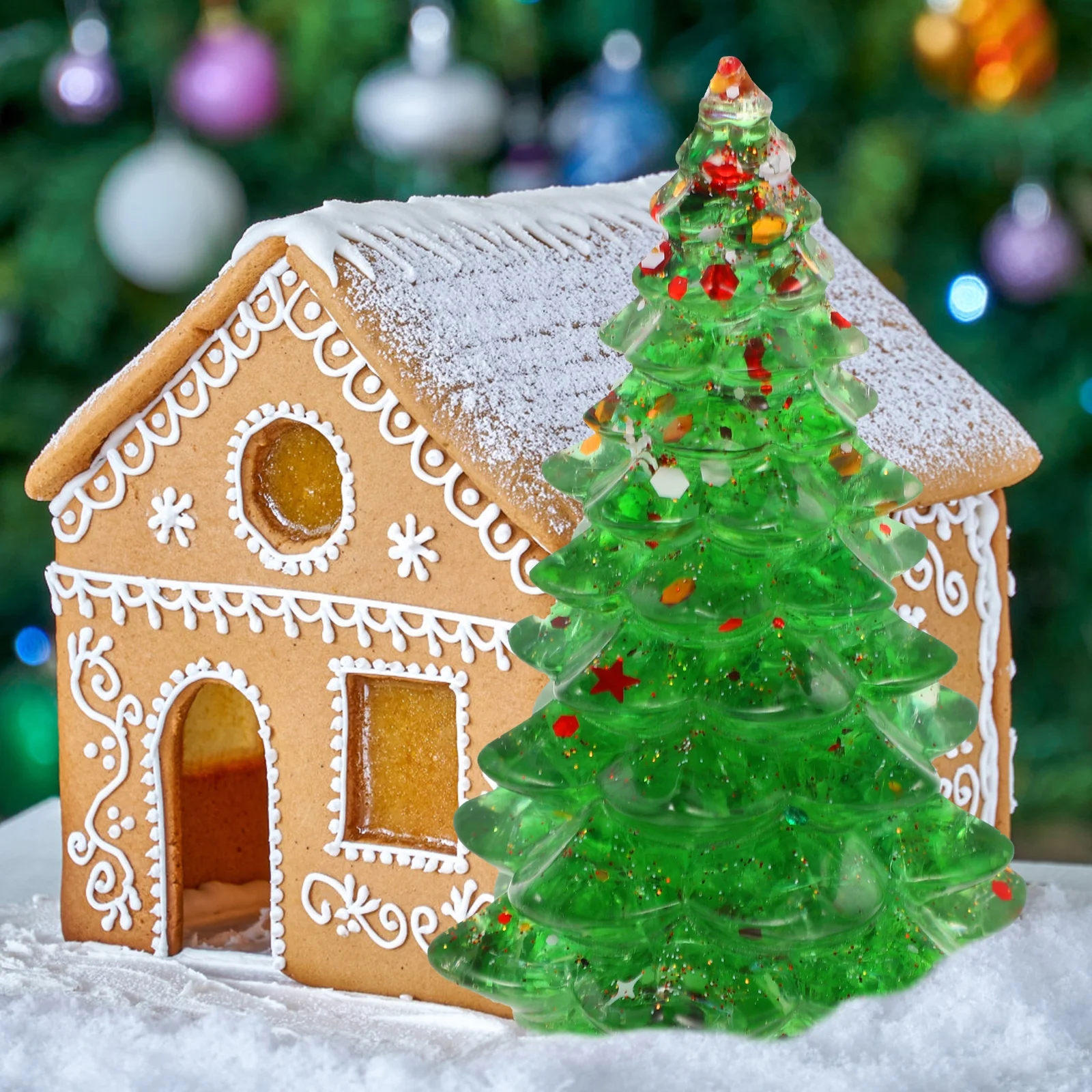 

Resin Craft Christmas Tree Mini Desktop Ornament Crystal Clear Xmas Table Decoration Holiday Display Snow Village Decor