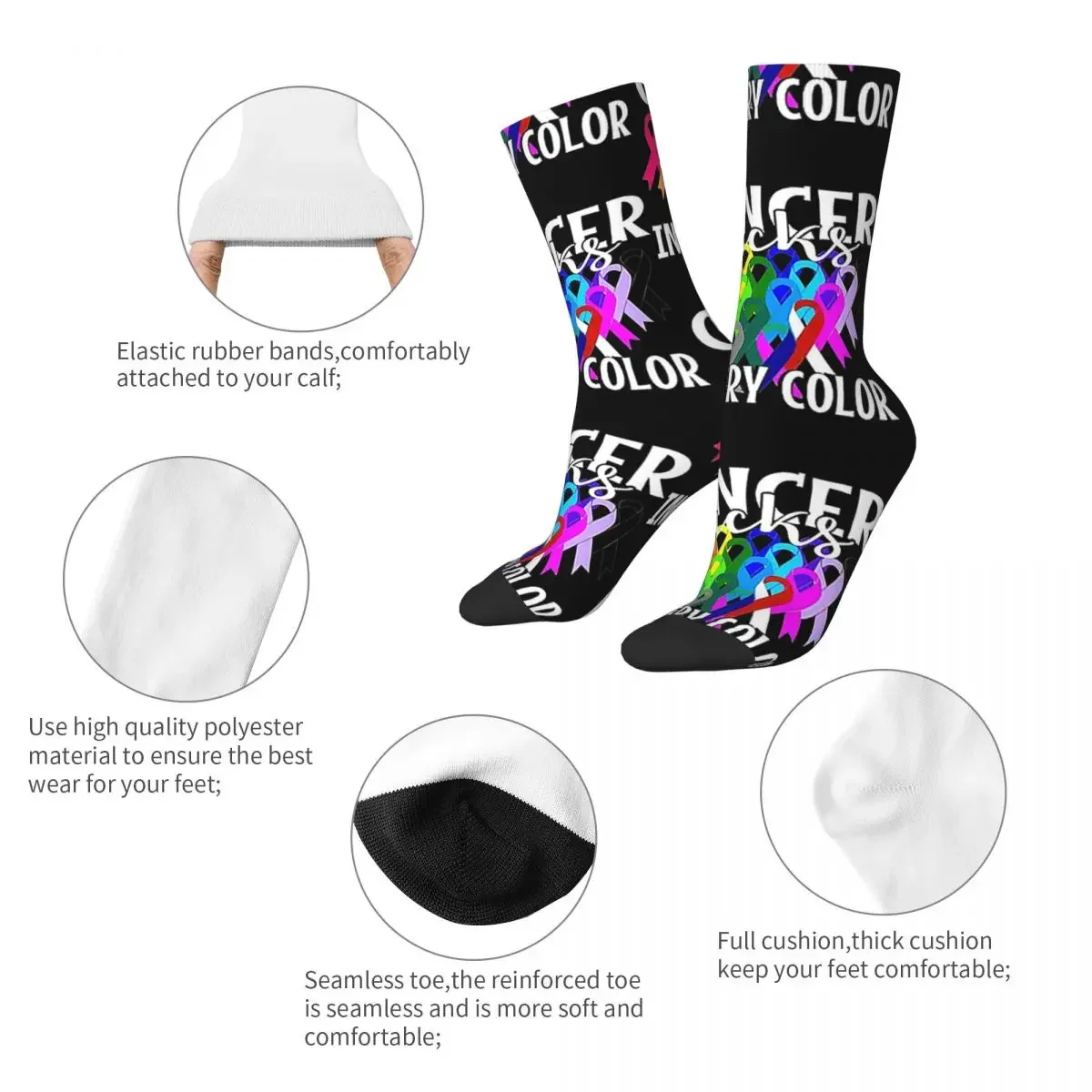 Cancer Sucks In Every Color Fighter Fight The Cancer Socks Harajuku Super Soft Stockings All Season Long Socks for Unisex Gifts