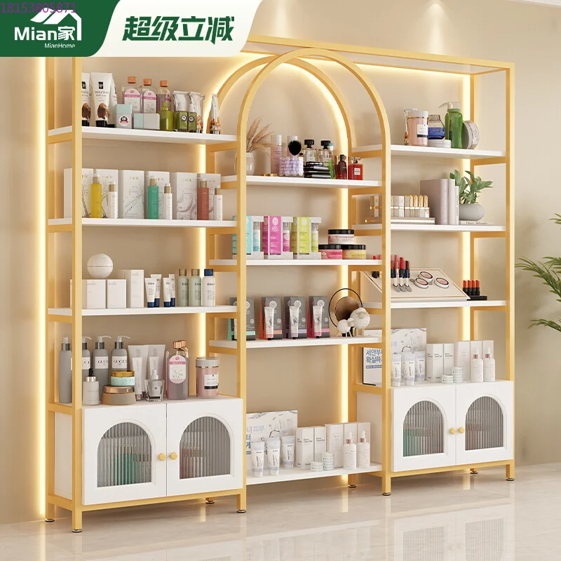

Cosmetics Display Products Multi-layer Simple Shelves with Lights Display Shelves