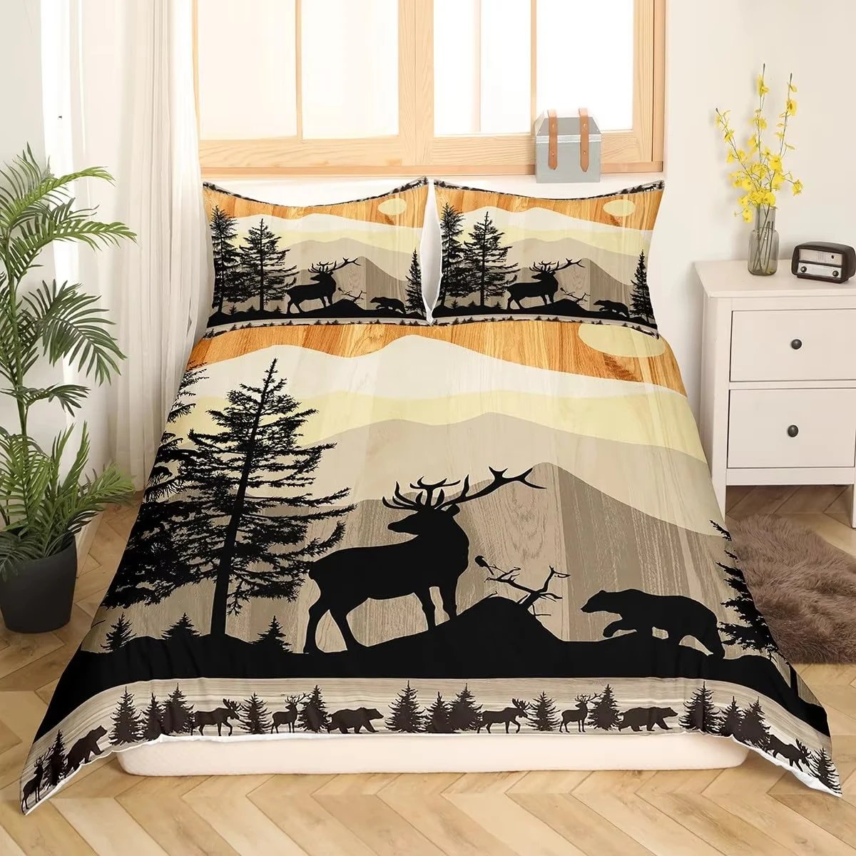 

Wild Deer Duvet Cover Set Single Queen King Size Rustic Farm Style Soft Bedding Set Adult Women Teens Cute Animal Duvet Covers