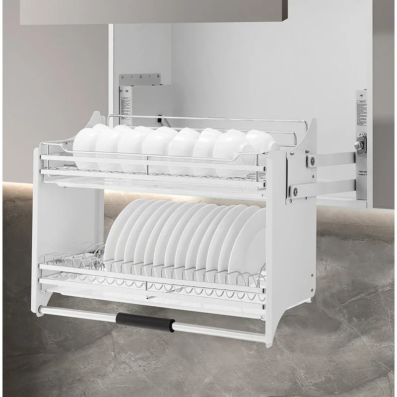 Kitchen hanging cabinet lifting basket 304 stainless steel storage pull-down lifting seasoning basket telescopic storage rack