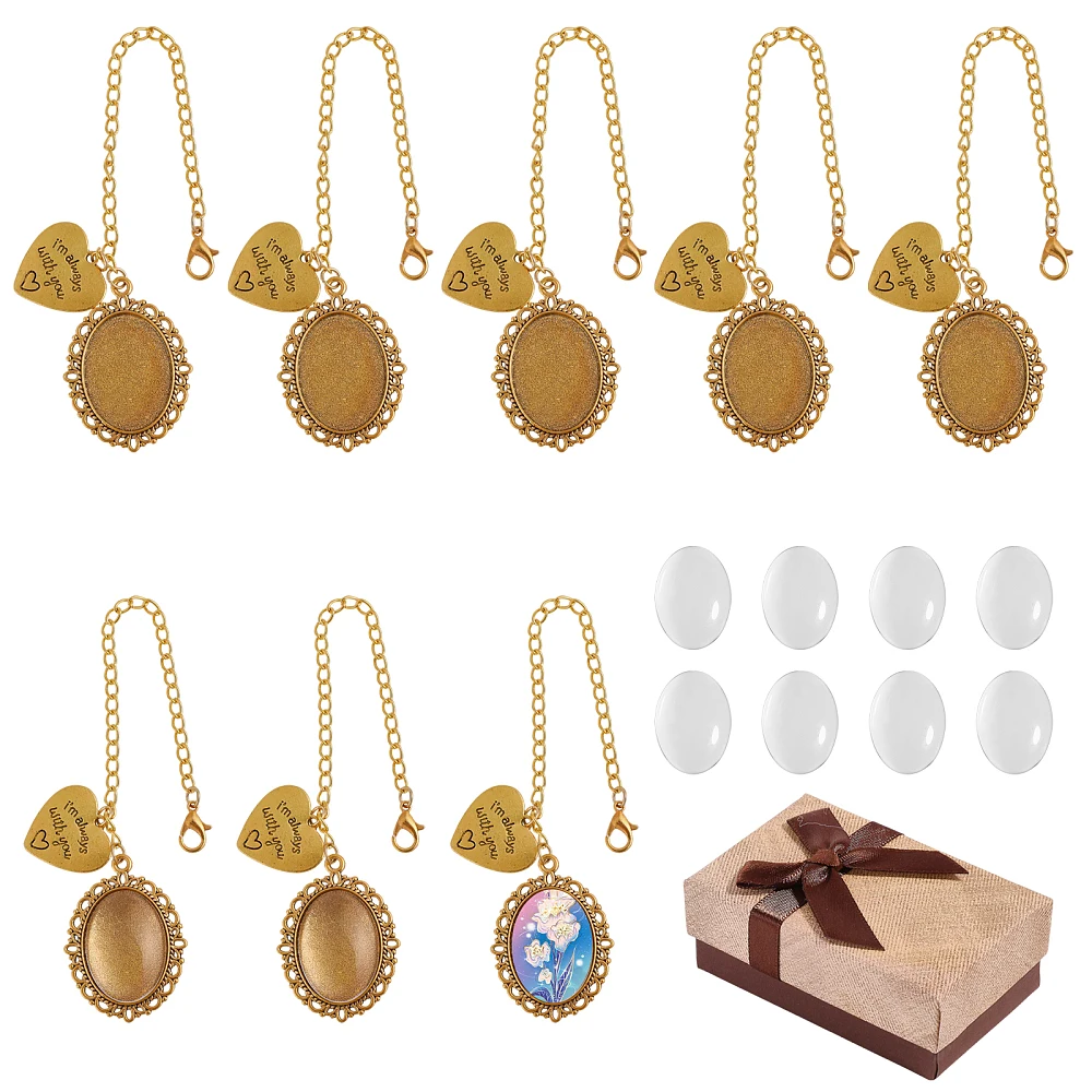 8 Sets Graduation Cap Photo Charm Oval Alloy Bachelor's Hat Pendant Decoration Making Kits with Iron Chains and Glass Cabochons