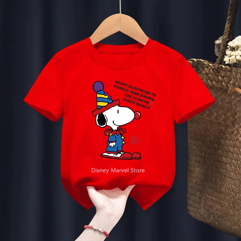 2024 boys girl new printed Snoopy round neck short sleeved T-shirt for children's street leisure sports short sleeved shirt