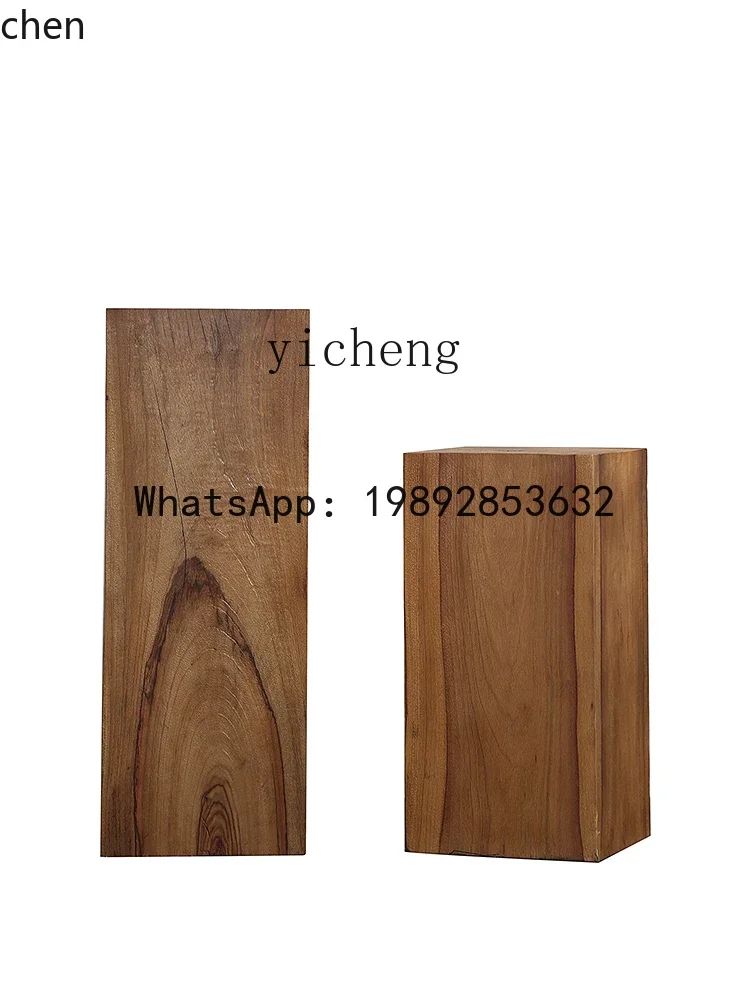 J3  Base Sculpture Stand Decorative Ornament Square Camphor Wood Carbonized Pillar Solid Wood