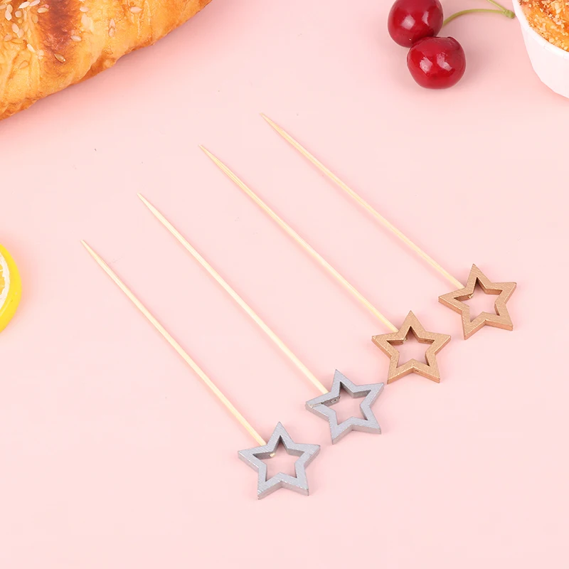 50/100Pcs Star Shape Bamboo Skewers Food Cocktail Picks Buffet Fruit Cupcake Fork Sticks Party Table Decoration Supplies 12/14cm