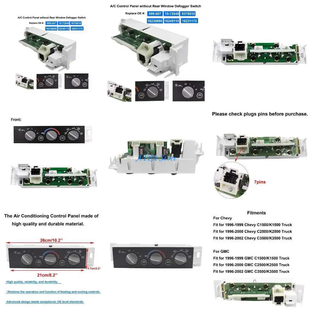 

U13C 599-007 Control Panel HVAC Control Module Switches Durable for C1500 C2500 C3500