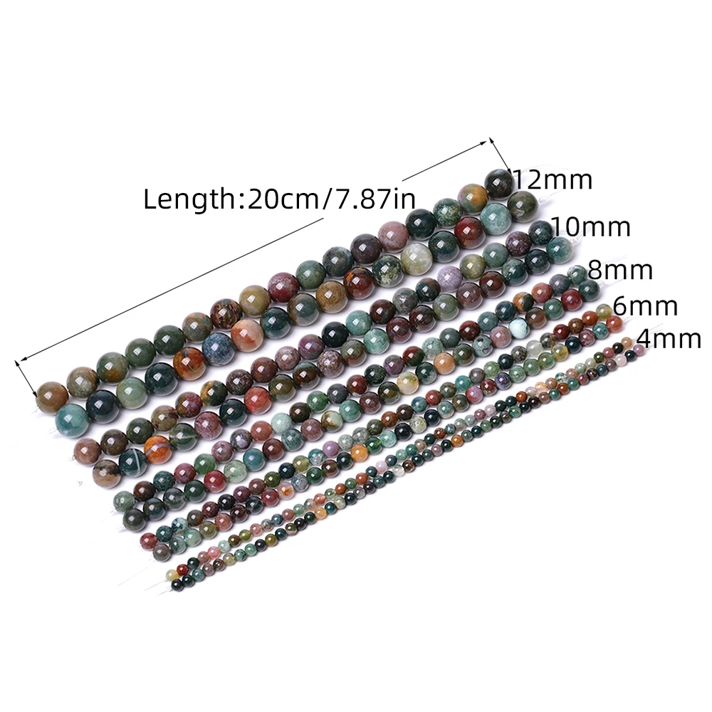 Natural Indian Agate Round Beads 1 Strand 20cm 4/6/8/10/12mm Loose Stone Beads for DIY Bracelet Necklace Jewelry