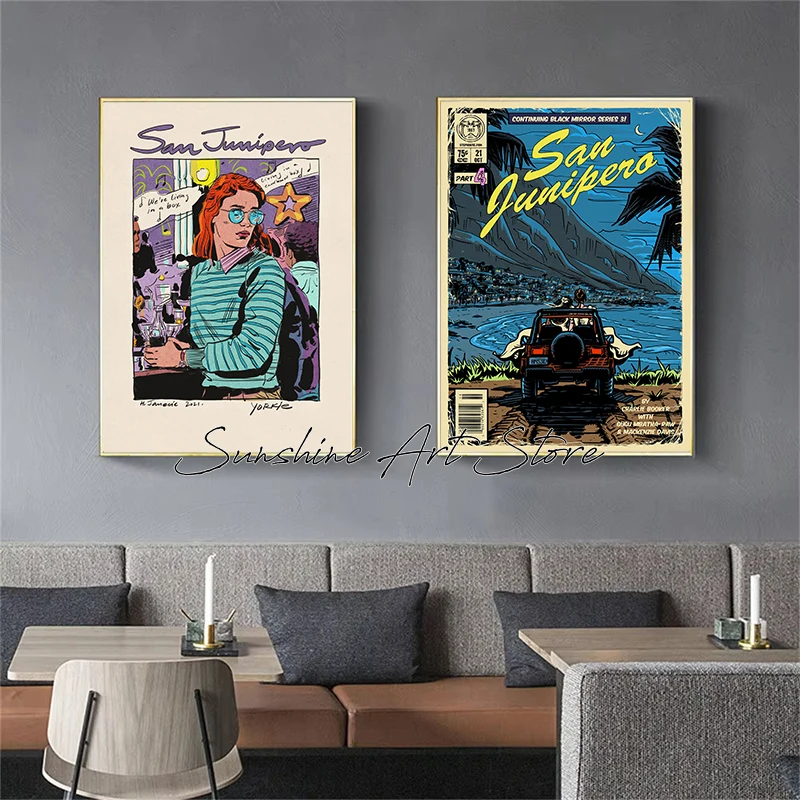 San Junipero Vintage Cover Heaven Is A Place on Earth Poster Canvas Painting Wall Pictures Home Decor Comic Vintage Decoration