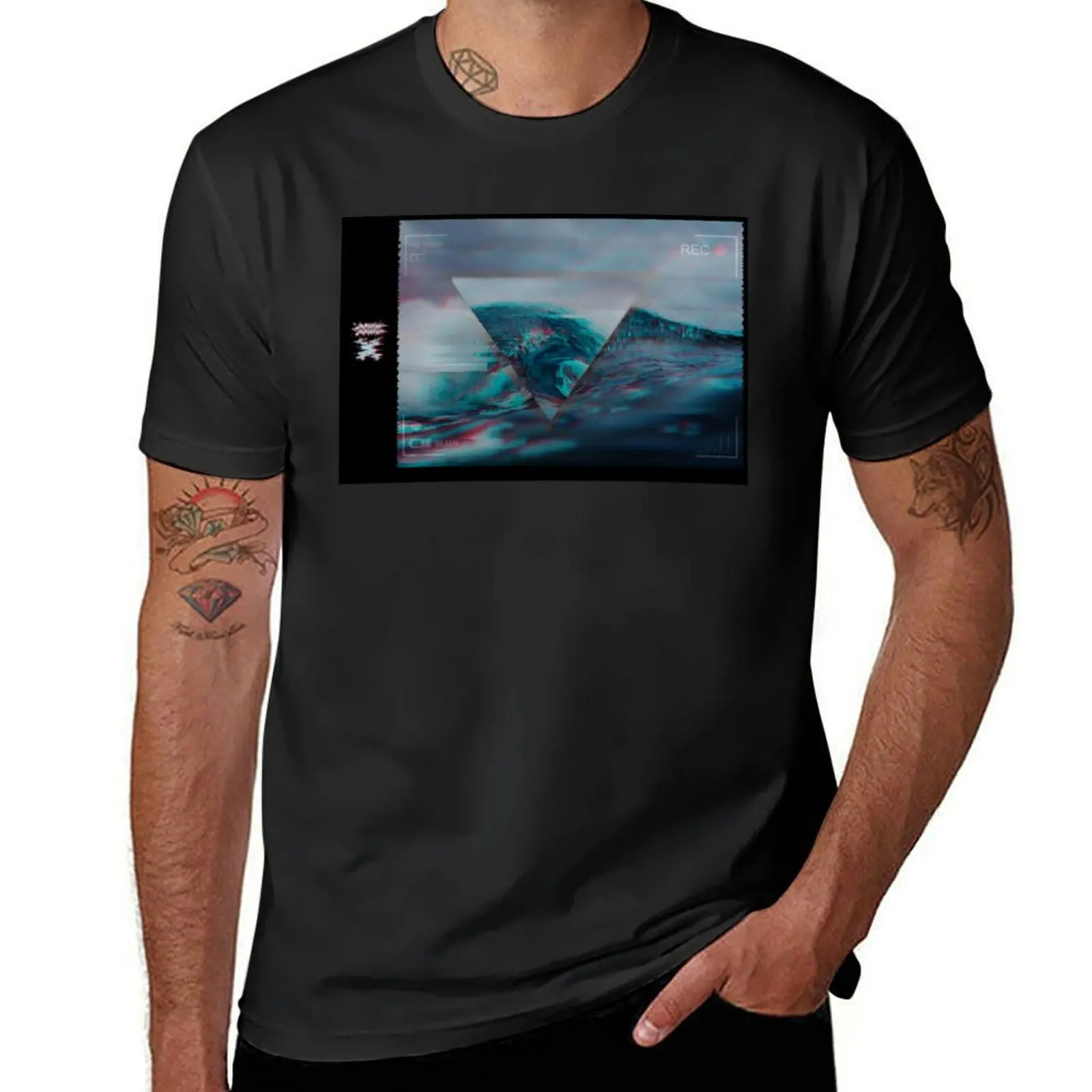 Glitch Art Record Big Wave Surfing Hawaii T-Shirt aesthetic clothes blanks sweat shirts, men