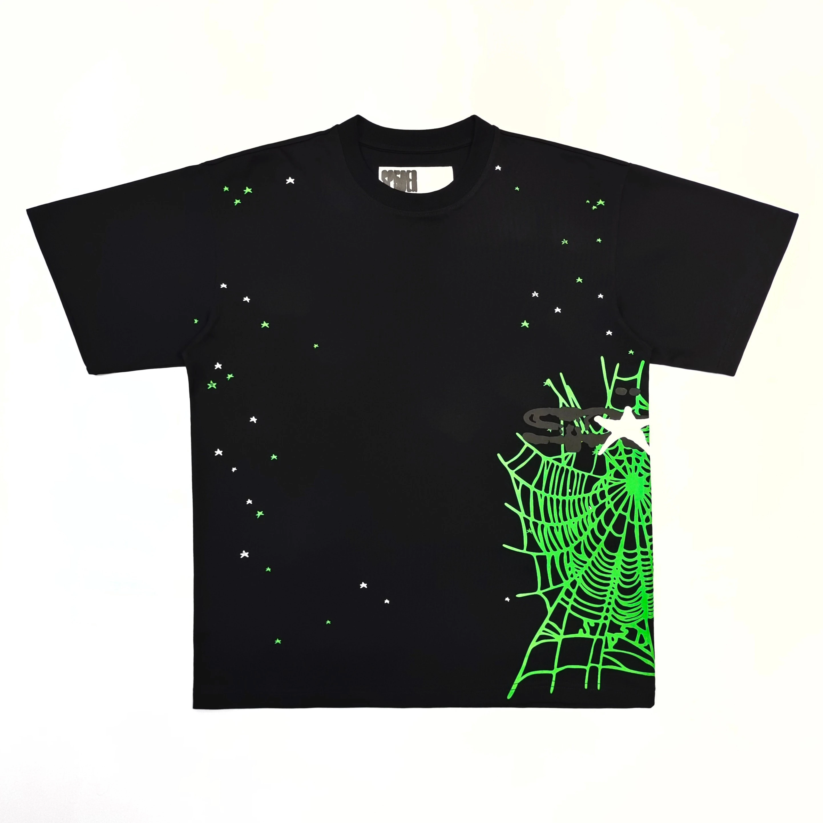 Camiseta de Manga Curta com Estampa de Teia de Aranha, Corte Solto, em Algodão Aveludado, Casual, Gola Redonda, para Jovens