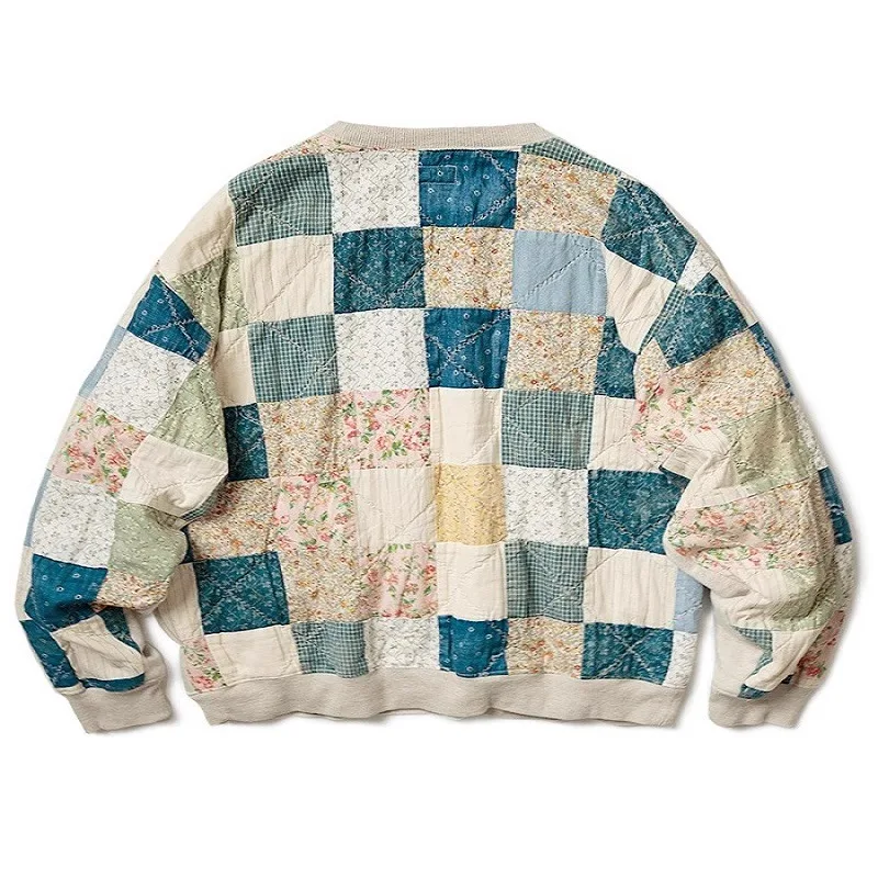 خمر عودة المرقعة الأزهار النسيج هيراتا الرجال والنساء كنزة قطيفة ريترو بأكمام طويلة تي شيرت غير رأس المال