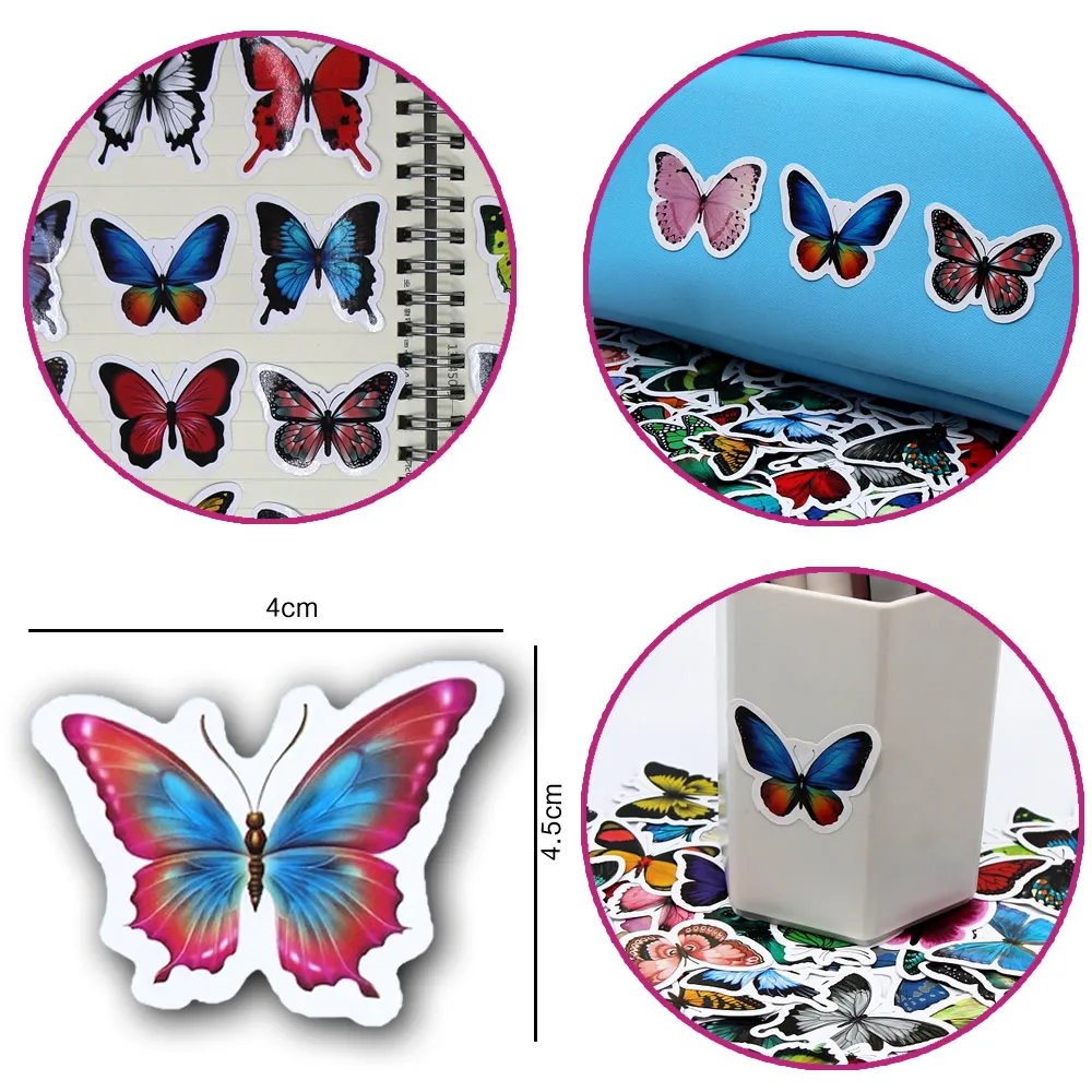 10/50/100pcs Butterfly Insect Cartoon Cute Decals Toy Stationery Guitar Phone Bicycle Laptop Luggage Car Graffiti Kids Sticker