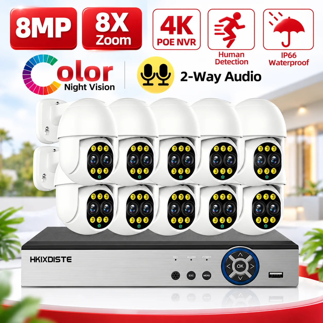 Cctv Nvr System 8 Channel 4K Poe - Kit Sistema di Sicurezza con Telecamera