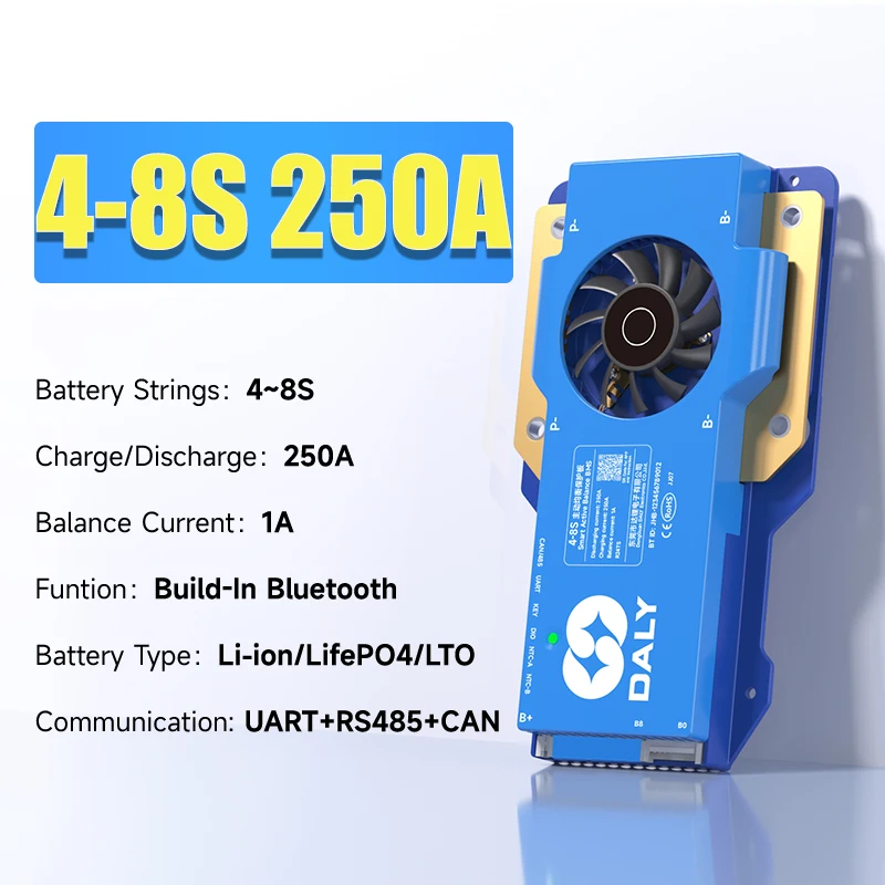 DalyBMS LiFePo4 4S 12V 8S 24S 16S 48V 60A 100A 150A 200A 250A 3.2V BMS BT CAN voor thuis-energieopslag, golfkarren, campers en schepen